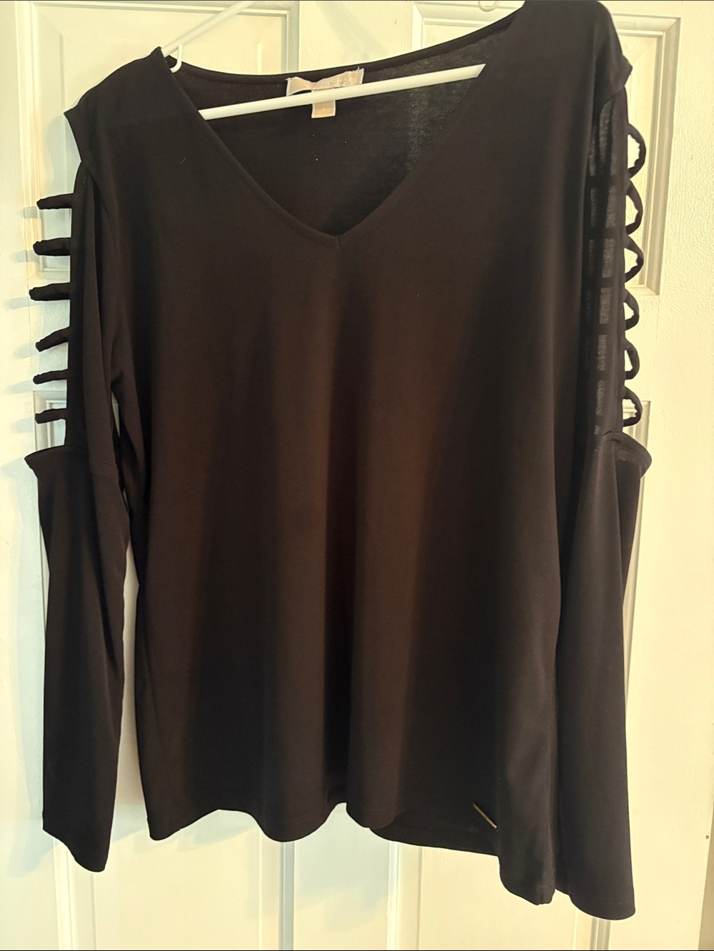 Michael KoBlack Cold-Shoulder Long Sleeve V-Neck Top